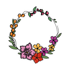 decorative wreath with beautiful flowers icon over white background. colorful design. vector illustration