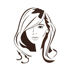 Beauty logo. Woman's face. Abstract concept. Flat design. Vector illustration on white background.