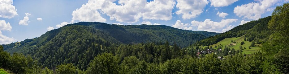 Fototapeta na wymiar Panoramic view over Carpathian Mountains , Romania in a beautiful summer day