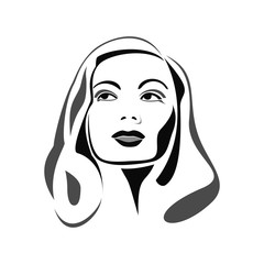 Beauty logo. Woman's face. Abstract concept. Flat design. Vector illustration on white background.