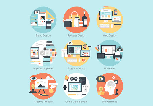 9 Circular Detailed Tech and Communications Icons 2
