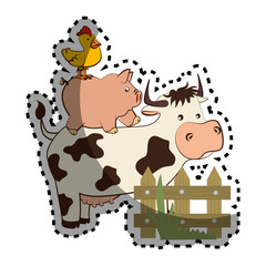animal farm in field vector illustration design