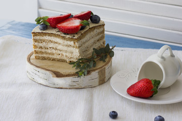 Dietary cake with berries. Piece of cake. Delicious, healthy dessert. The minimum of calories