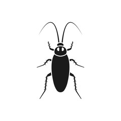 Cockroach black icon, isolated on white background. Kitchen bug silhouette. Insect dirty pictogram. Unhygienic concept. Vector illustration flat design.