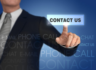 Businessman pressing contact icon 3d illustration