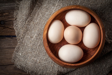 Raw organic farm eggs.
