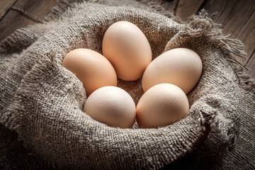 Raw organic farm eggs.