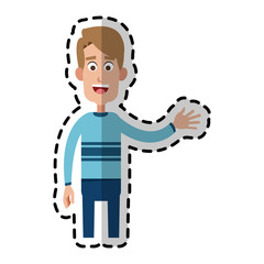 happy handsome blonde man waving hand cartoon icon image vector illustration design 