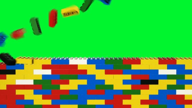Brick wall transition, alpha channel included 4K. Wipe transition between shots with wall build from bricks like blocks. Background is transparent alpha layer. 3D render in full 4k.