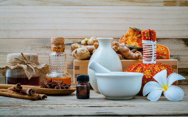 Natural Spa ingredients and bottle of herbal extract oil for alternative medicine and aromatherapy....