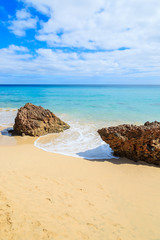 Rocks on beautiful Morro Jable beach on Jandia peninsula, Fuerteventura, Canary Islands, Spain