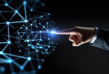 male hand pointing finger to virtual projection