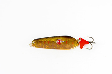 Exhibition of pirated copies of fishing metal spoon baits. Bait for fishing in the shape of a spoon...