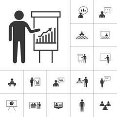 business presentation icon set on white background