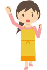 かわいいロングヘアの主婦　ガッツポーズ