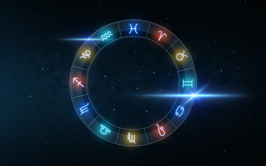 signs of zodiac over night sky and stars