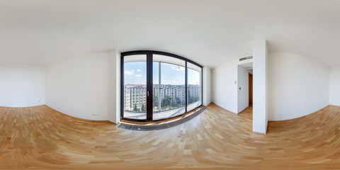 Panorama of modern white empty loft apartment interior living hall room, full 360 panorama in...