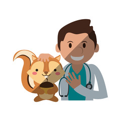 veterinarian doctor man with squirrel cartoon icon over white background. colorful design. vector illustration