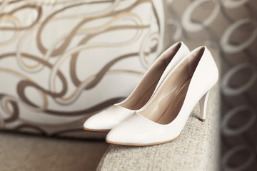 Womans white wedding leather shoes