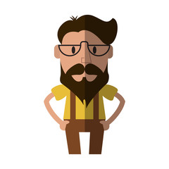 man with beard and glasses cartoon icon over white background. hipster lifestyle concept. colorful design. vector illustration