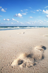 human foot print on sandy beach