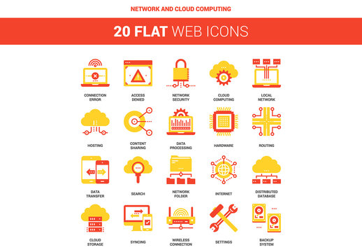20 Red and Yellow Network and Cloud Storage Icons