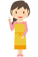 かわいいロングヘアの主婦　指差しポイント