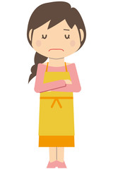 かわいいロングヘアの主婦　悩む