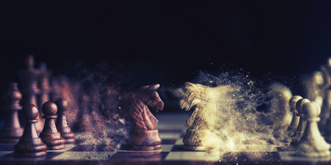 horse war at chess with sand storm - obrazy, fototapety, plakaty