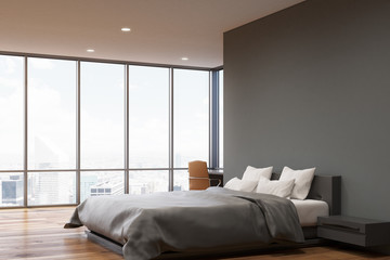 Fototapeta premium Dark gray wall bedroom, side