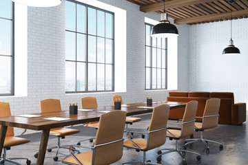 Conference room with wooden table, corner