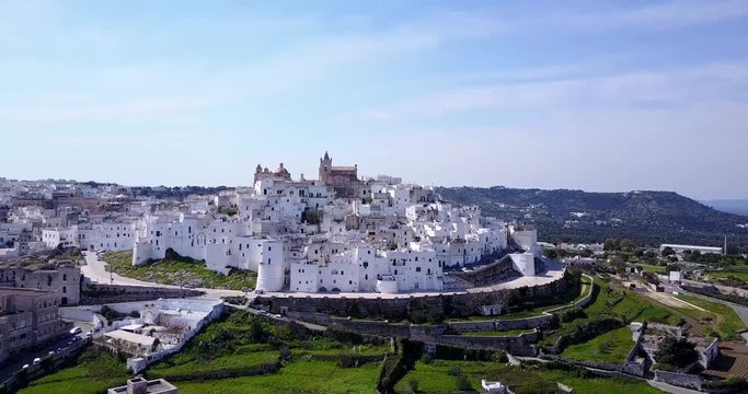 Aerial, drone shot - Ostuni city, Apulia,Italy.