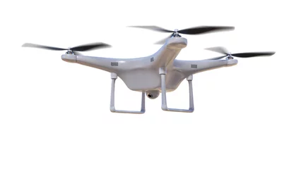 Fotobehang Flying drone isolated on white background. 3D rendered illustration. © vchalup