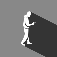 man goes with the phone in hand icon vector flat design