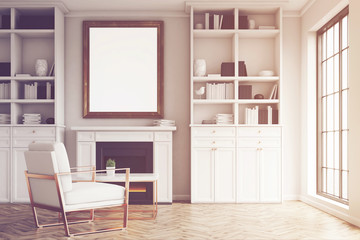 White walls living room and an armchair