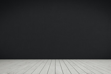 Empty room black wall, white wood floor