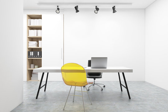 Workplace, yellow chair, computer