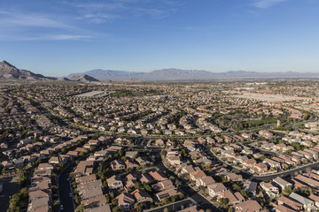 Aerial view of modern homes in the Summerlin area of Las Vegas, Nevada.