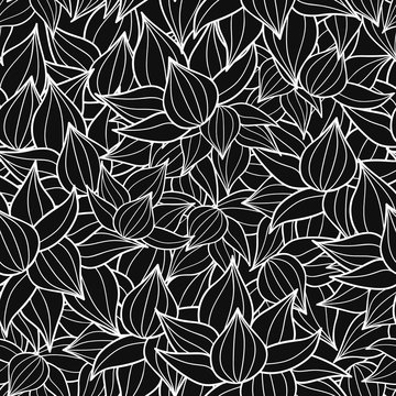 Vector black and white succulent plant texture drawing seamless pattern background. Great for subtle, botanical, modern backgrounds, fabric, scrapbooking, packaging, invitations.