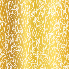Vector Gold White Abstract Scrolls Swirls Seamless Pattern Background. Great for elegant gold texture fabric, cards, wedding invitations, wallpaper.