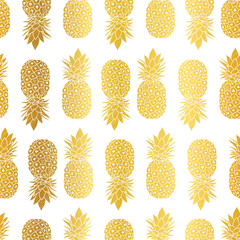 Vector Gold White Pineapples Geometric Vector Repeat Seamless Pattrern in Gold Color. Great for fabric, packaging, wallpaper, invitations.