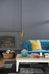 fireplace and grey decor concept