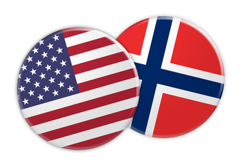 US News Concept: USA Flag Button On Norway Flag Button, 3d illustration on white background