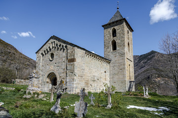 Fototapeta na wymiar Roman Church of Santa Maria de la Asuncion in Coll Catalonia - Spain