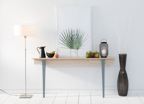 modern room style with desk lamp and vase