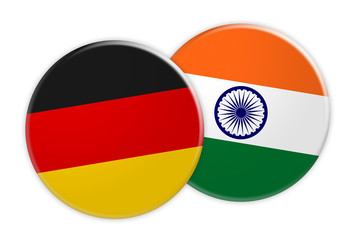 News Concept: Germany Flag Button On India Flag Button, 3d illustration on white background