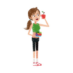 woman eating apple healthy eating related icons image vector illustration design 