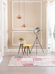 coffee table design with clock and lamps modern wall background
