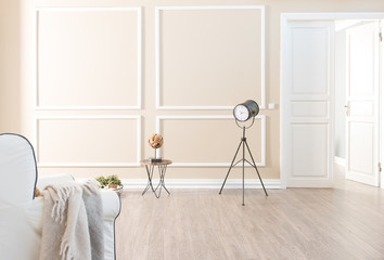 white sofa modern wall and white door long background interior style