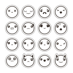 Set of cute lovely kawaii emoticon. Sticker collection.